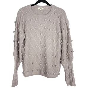 New Entro Large L Light Lavender Purple Pom Pom Crew Neck Textured Sweater